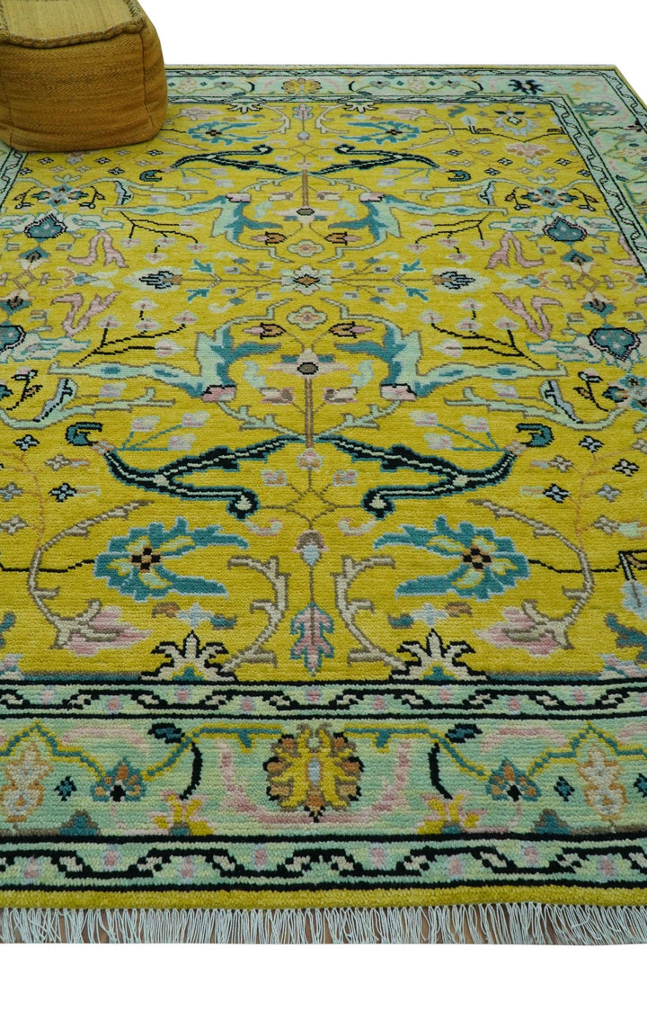 Custom Made Traditional Oushak Design mustard Hand Knotted Wool Area Rug - The Rug Decor