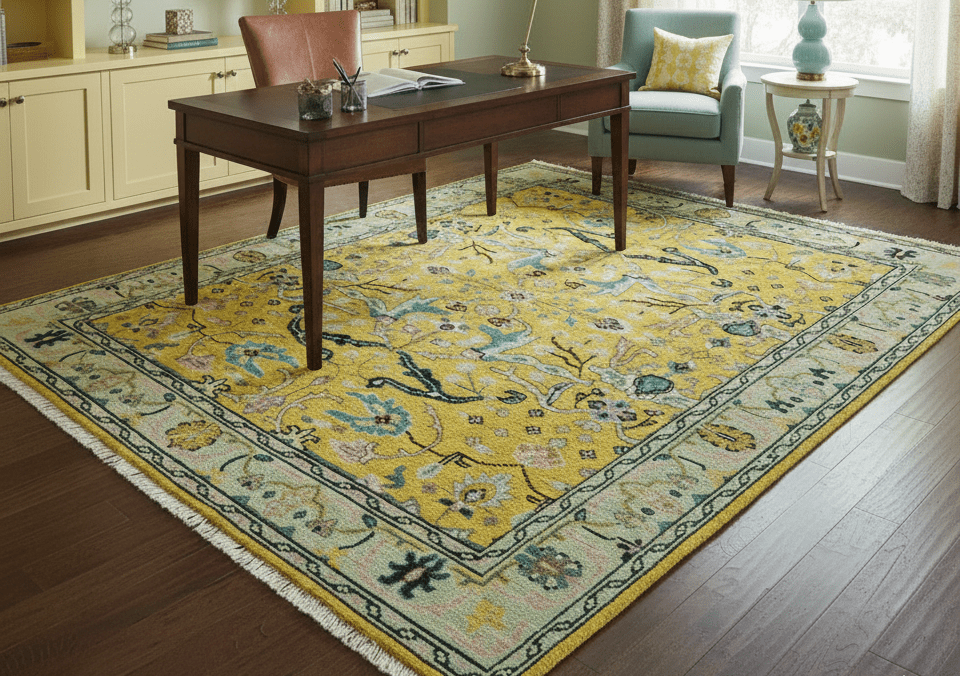 Custom Made Traditional Oushak Design mustard Hand Knotted Wool Area Rug - The Rug Decor