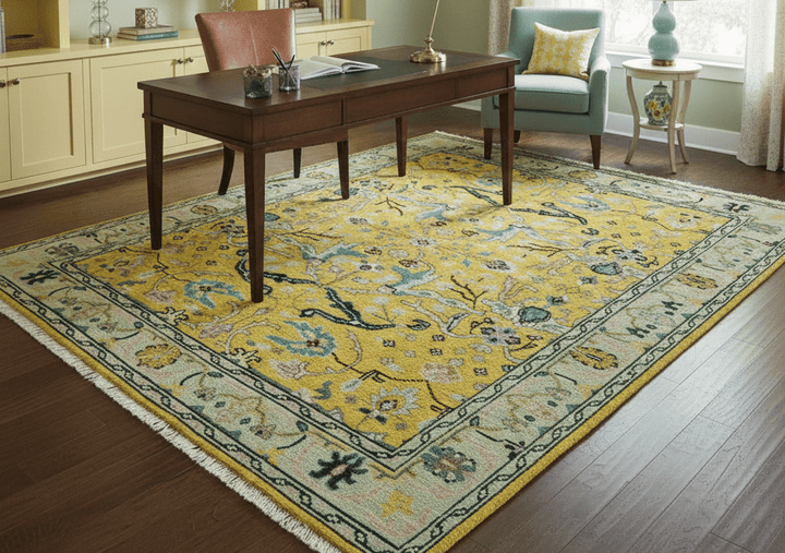 Custom Made Traditional Oushak Design mustard Hand Knotted Wool Area Rug - The Rug Decor