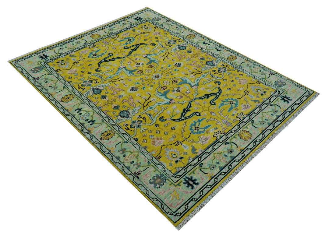 Custom Made Traditional Oushak Design mustard Hand Knotted Wool Area Rug - The Rug Decor