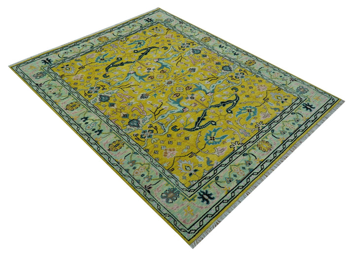 Custom Made Traditional Oushak Design mustard Hand Knotted Wool Area Rug - The Rug Decor