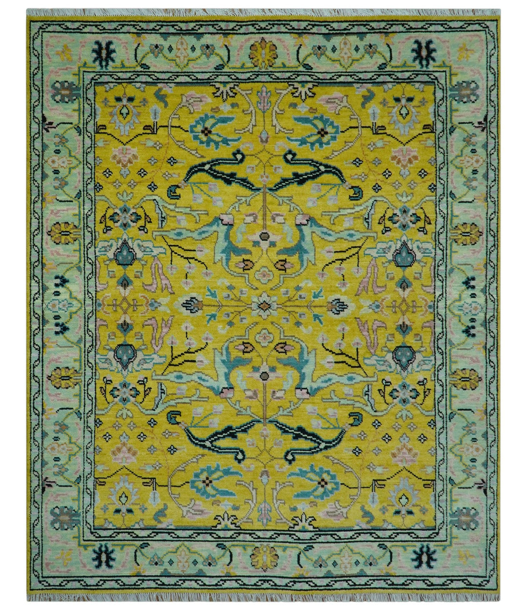 Custom Made Traditional Oushak Design mustard Hand Knotted Wool Area Rug - The Rug Decor