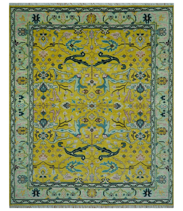 Custom Made Traditional Oushak Design mustard Hand Knotted Wool Area Rug - The Rug Decor
