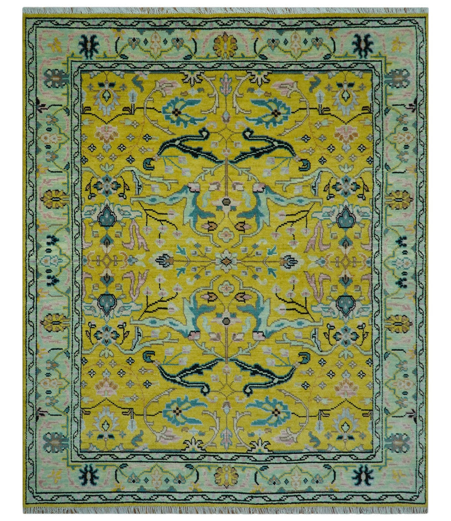 Custom Made Traditional Oushak Design mustard Hand Knotted Wool Area Rug - The Rug Decor