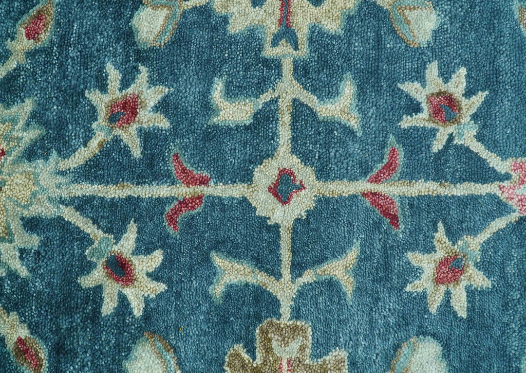 Custom Made Traditional Oushak Design Teal Hand Tufted Wool Rug - The Rug Decor