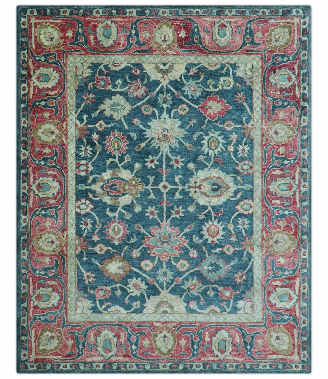 Custom Made Traditional Oushak Design Teal Hand Tufted Wool Rug - The Rug Decor