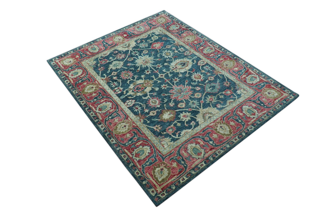 Custom Made Traditional Oushak Design Teal Hand Tufted Wool Rug - The Rug Decor