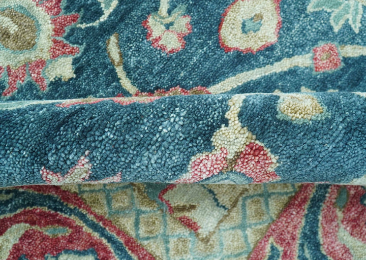 Custom Made Traditional Oushak Design Teal Hand Tufted Wool Rug - The Rug Decor
