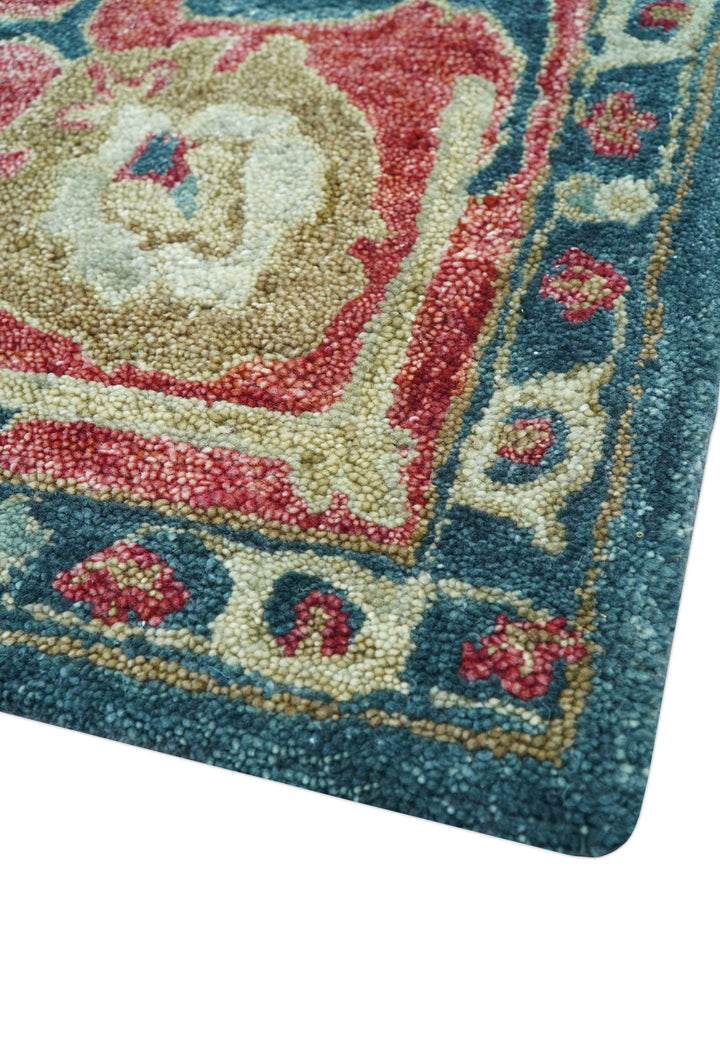 Custom Made Traditional Oushak Design Teal Hand Tufted Wool Rug - The Rug Decor