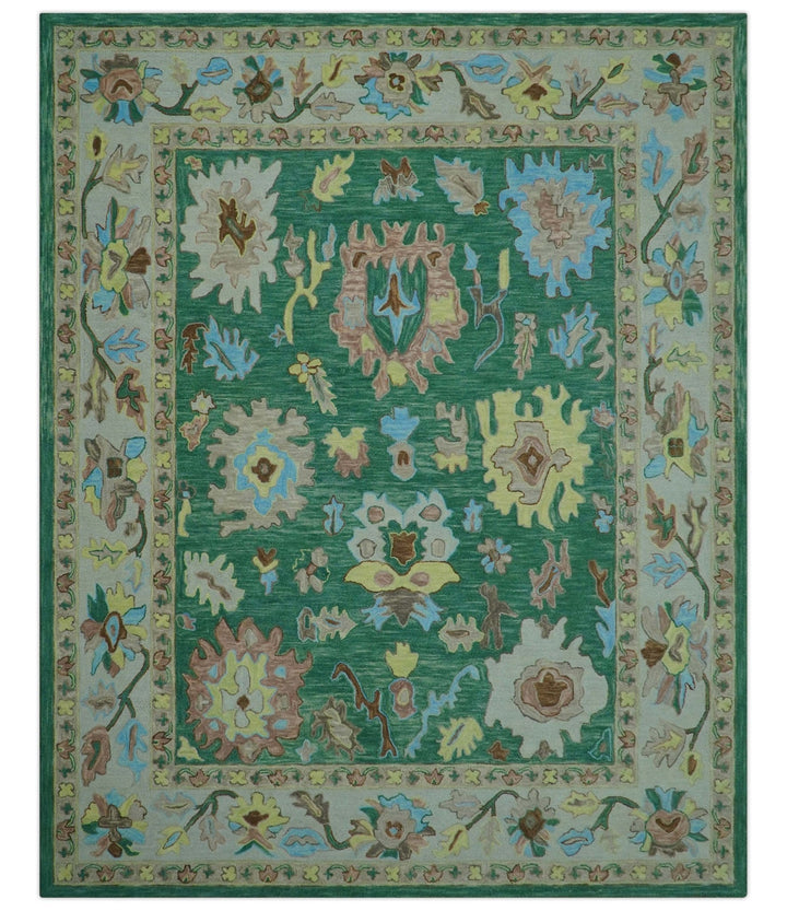 Custom Made Traditional Oushak Green Hand Tufted Wool Area Rug - The Rug Decor