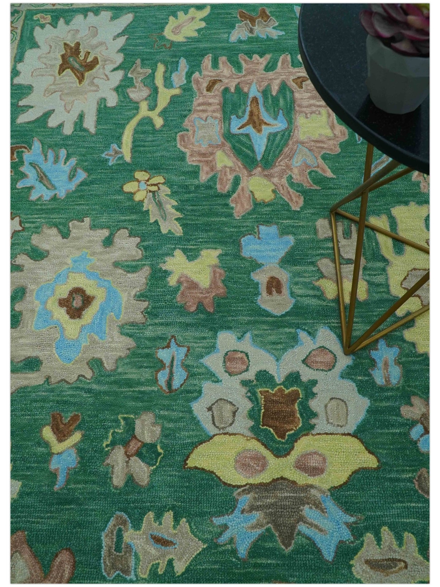Custom Made Traditional Oushak Green Hand Tufted Wool Area Rug - The Rug Decor
