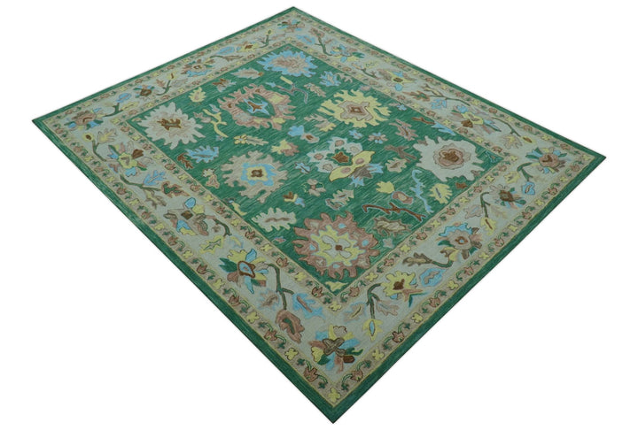 Custom Made Traditional Oushak Green Hand Tufted Wool Area Rug - The Rug Decor