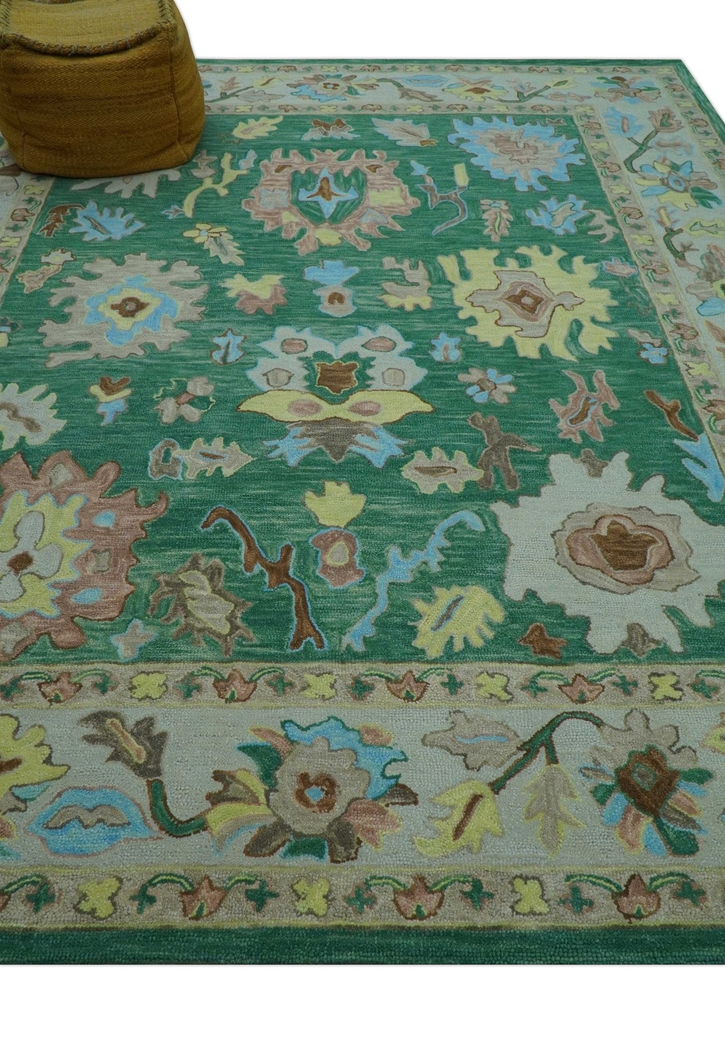 Custom Made Traditional Oushak Green Hand Tufted Wool Area Rug - The Rug Decor