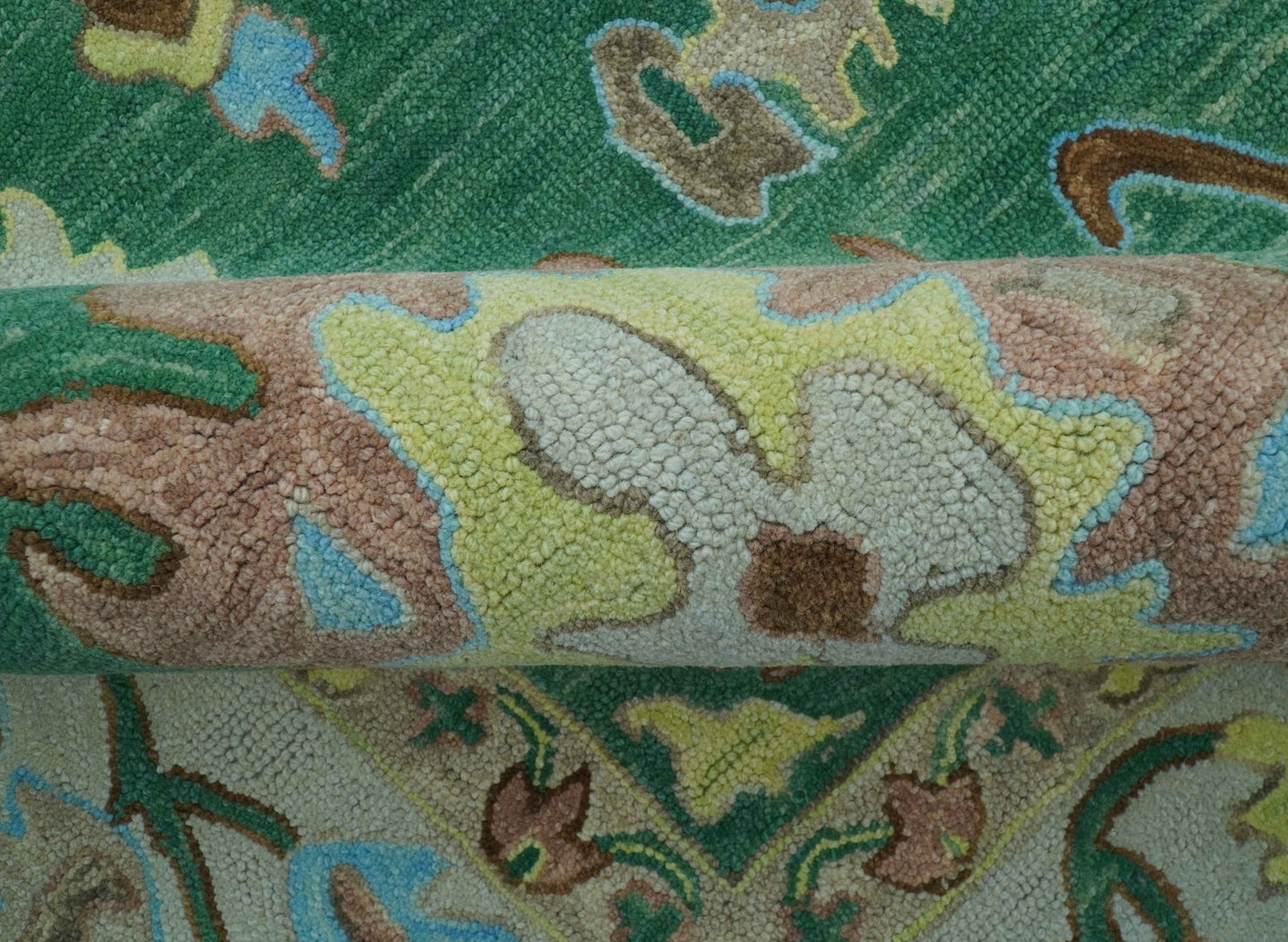 Custom Made Traditional Oushak Green Hand Tufted Wool Area Rug - The Rug Decor