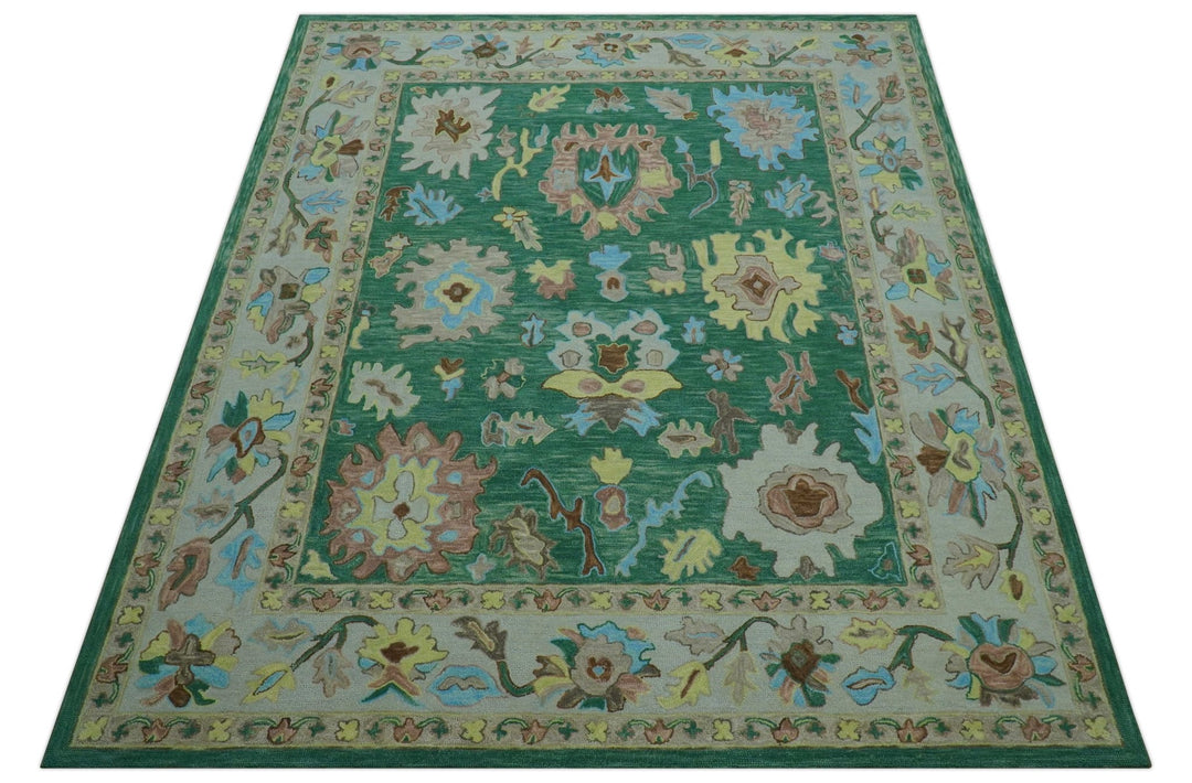Custom Made Traditional Oushak Green Hand Tufted Wool Area Rug - The Rug Decor