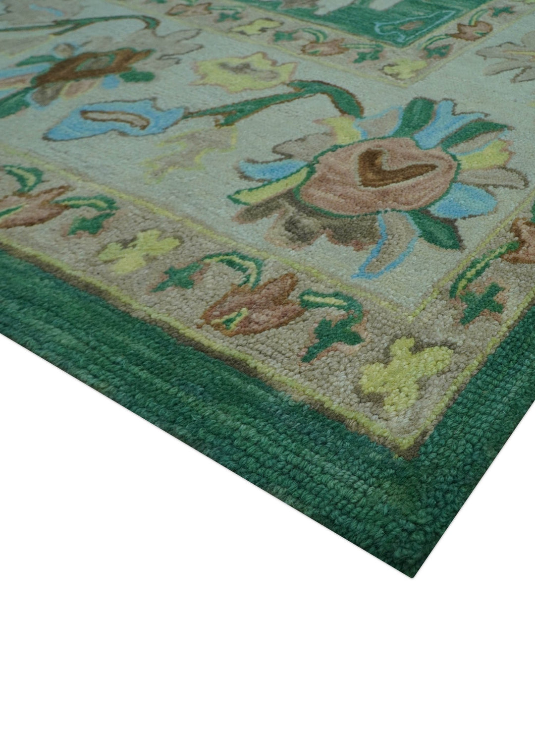 Custom Made Traditional Oushak Green Hand Tufted Wool Area Rug - The Rug Decor