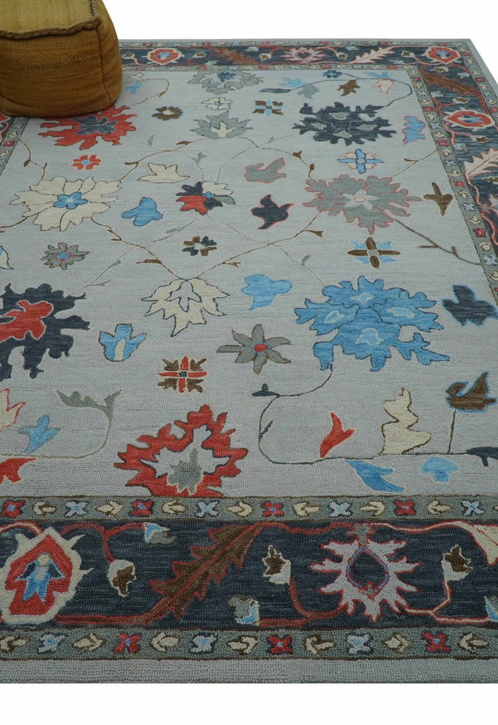 Custom Made Traditional Oushak Silver Hand Tufted Wool Area Rug - The Rug Decor