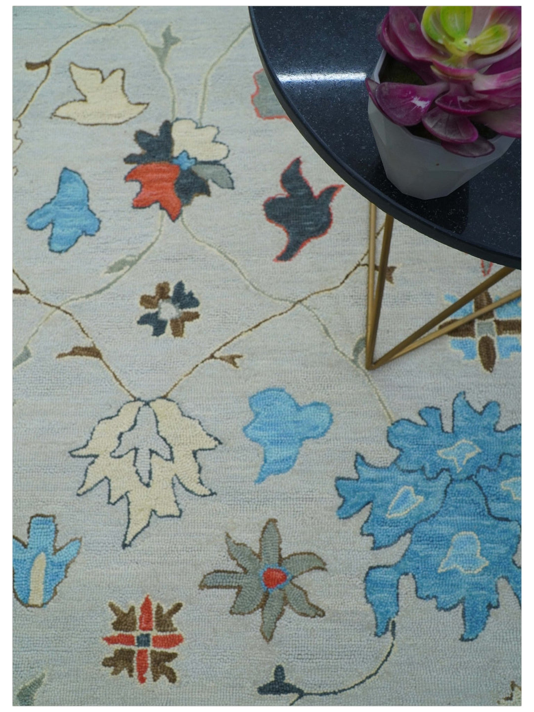 Custom Made Traditional Oushak Silver Hand Tufted Wool Area Rug - The Rug Decor