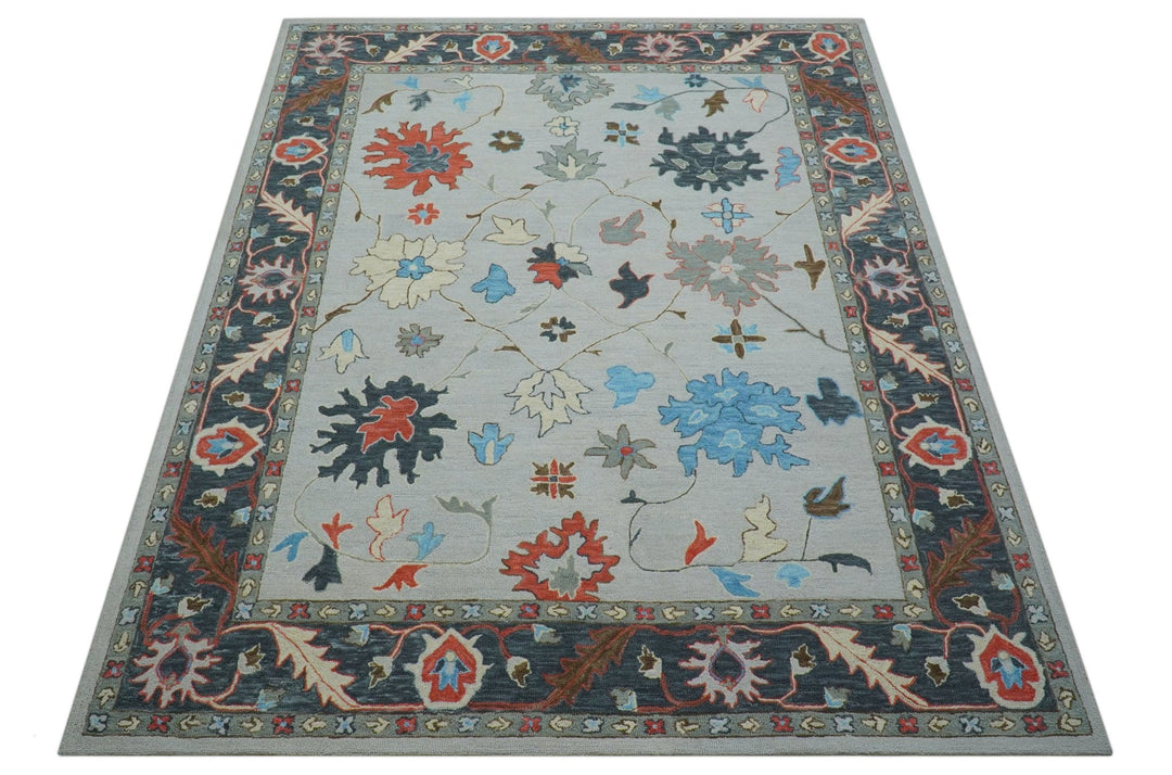 Custom Made Traditional Oushak Silver Hand Tufted Wool Area Rug - The Rug Decor
