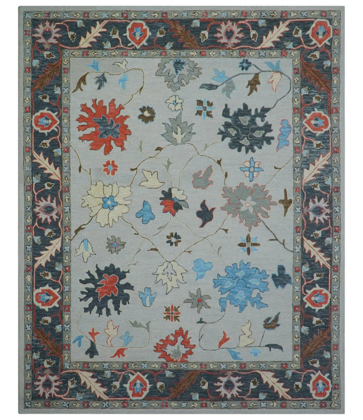 Custom Made Traditional Oushak Silver Hand Tufted Wool Area Rug - The Rug Decor