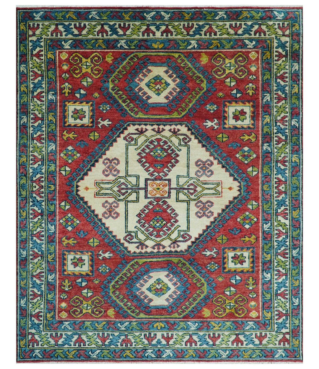 Custom Made Traditional Persian Design Red And Ivory Hand Knotted Wool Rug - The Rug Decor