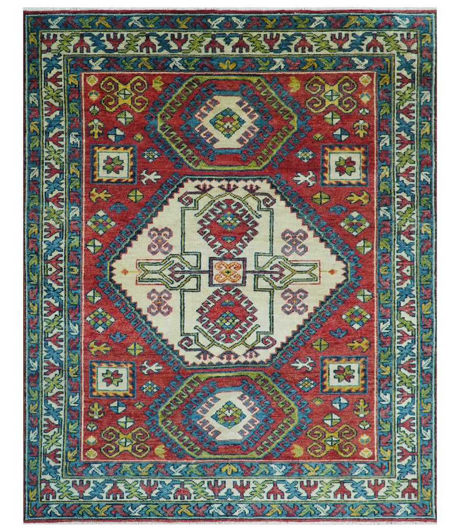 Custom Made Traditional Persian Design Red And Ivory Hand Knotted Wool Rug - The Rug Decor