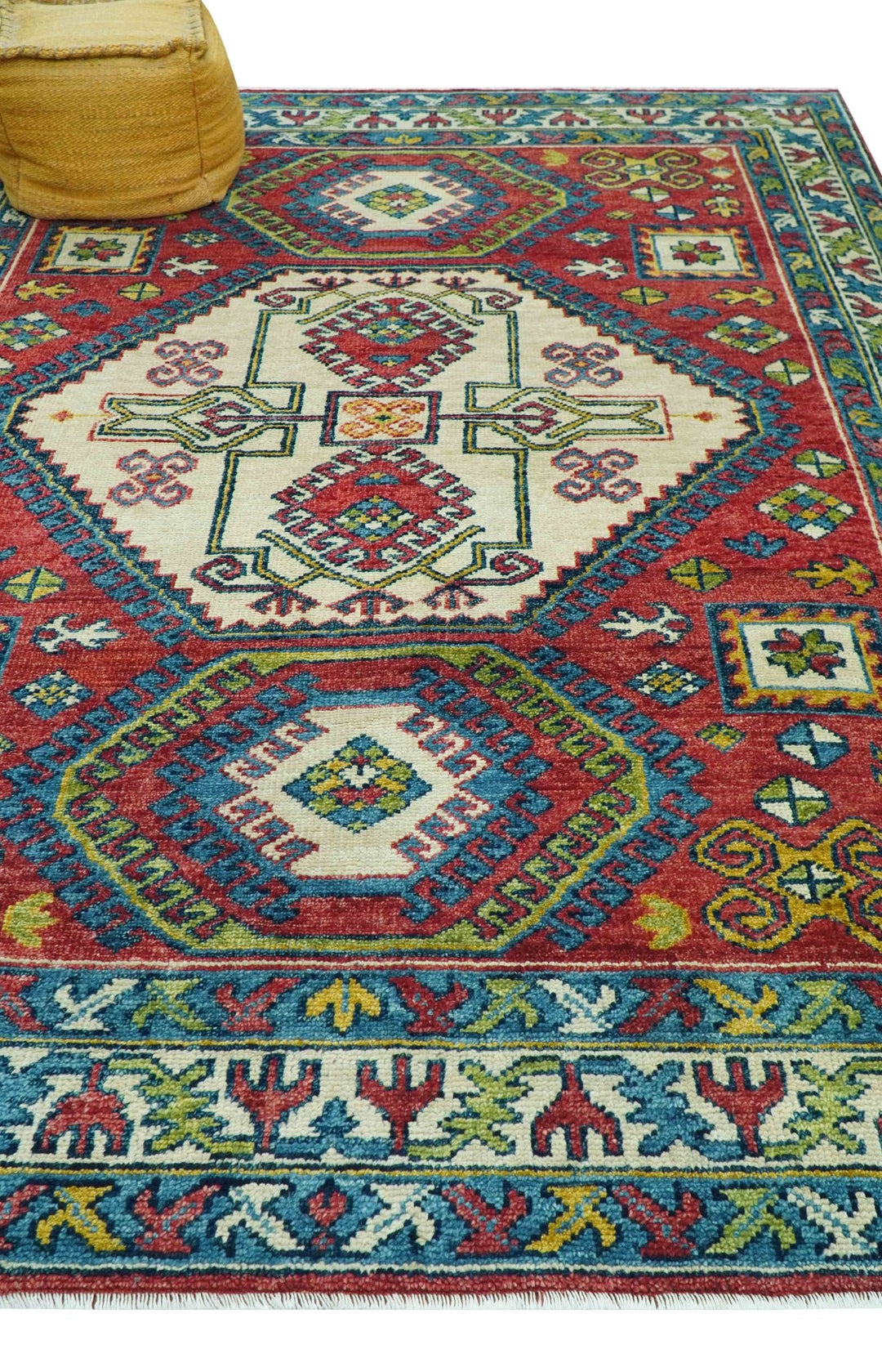 Custom Made Traditional Persian Design Red And Ivory Hand Knotted Wool Rug - The Rug Decor