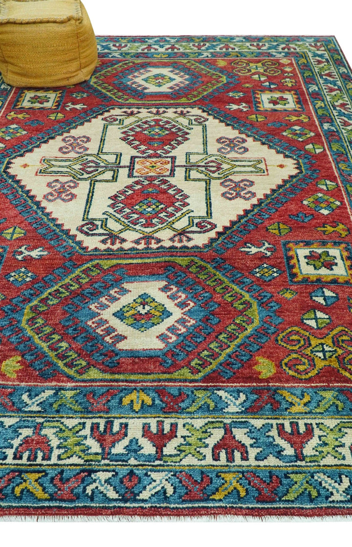 Custom Made Traditional Persian Design Red And Ivory Hand Knotted Wool Rug - The Rug Decor