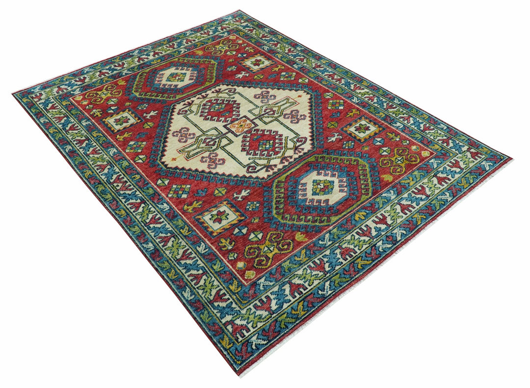 Custom Made Traditional Persian Design Red And Ivory Hand Knotted Wool Rug - The Rug Decor