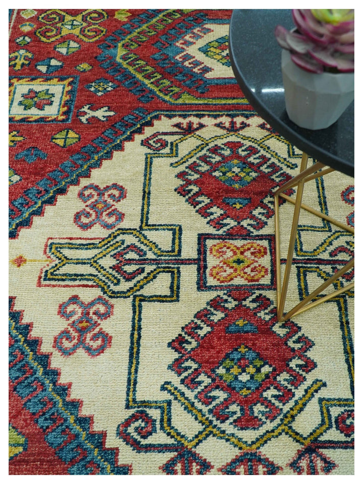 Custom Made Traditional Persian Design Red And Ivory Hand Knotted Wool Rug - The Rug Decor