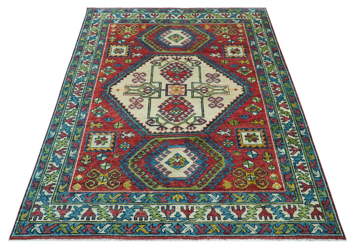 Custom Made Traditional Persian Design Red And Ivory Hand Knotted Wool Rug - The Rug Decor