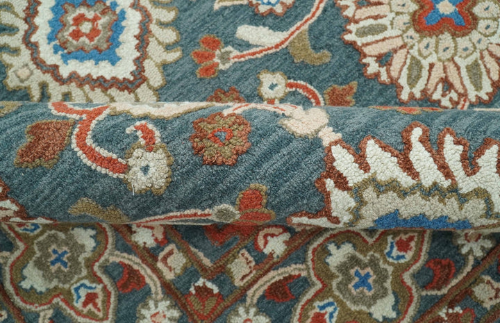 Custom Made Traditional Persian Design Silver, Blue And Rust Hand Tufted Wool Area Rug - The Rug Decor