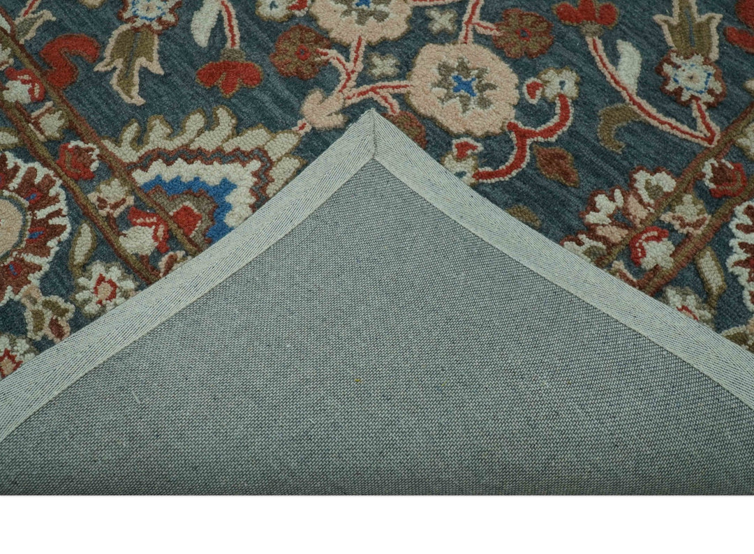 Custom Made Traditional Persian Design Silver, Blue And Rust Hand Tufted Wool Area Rug - The Rug Decor