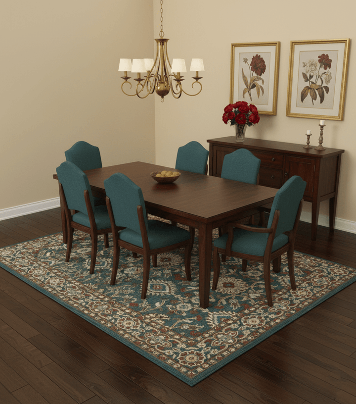 Custom Made Traditional Persian Design Silver, Blue And Rust Hand Tufted Wool Area Rug - The Rug Decor