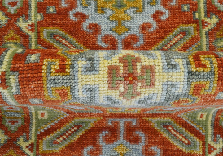 Custom Made Traditional Rust And Green Hand Knotted Runner Wool Rug - The Rug Decor
