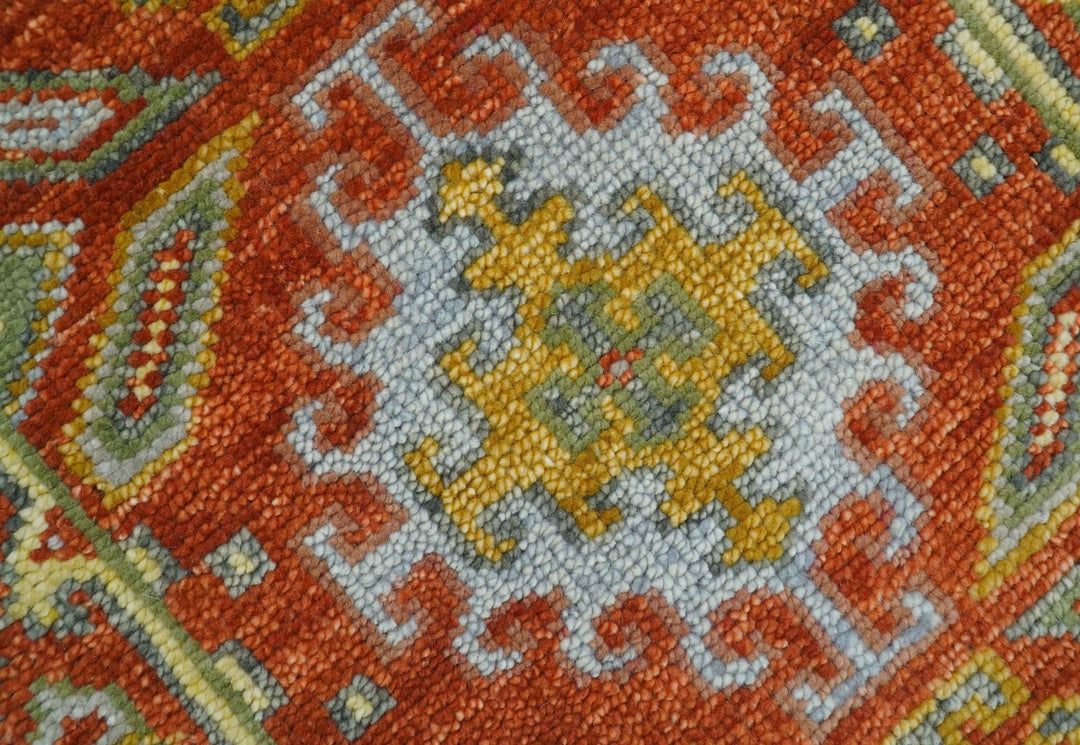 Custom Made Traditional Rust And Green Hand Knotted Runner Wool Rug - The Rug Decor