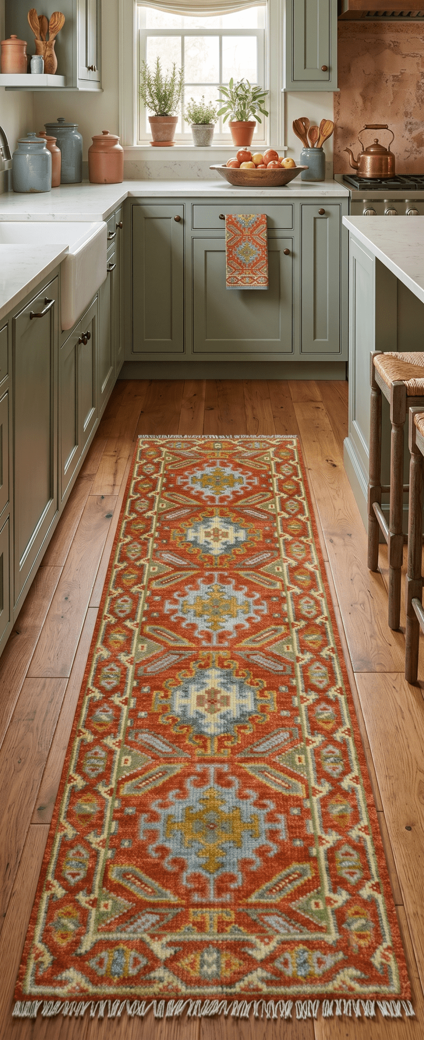 Custom Made Traditional Rust And Green Hand Knotted Runner Wool Rug - The Rug Decor