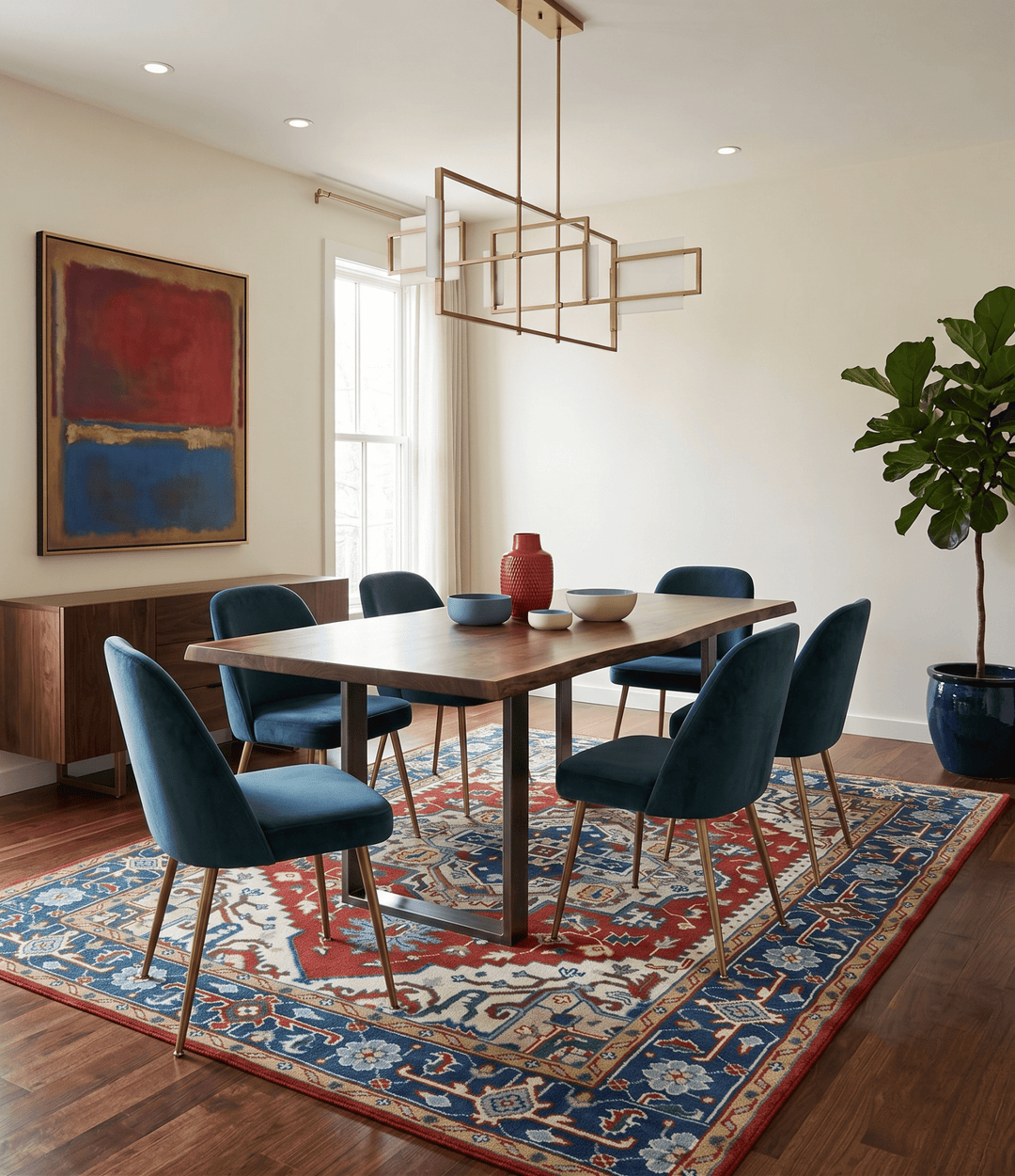 Custom Made Traditional Rust, Ivory and Blue Heriz Medallion Wool Area Rug - The Rug Decor