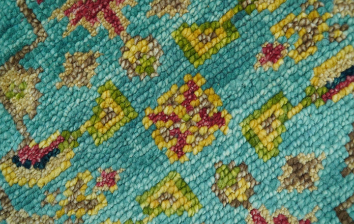 Custom Made Traditional Serapi Design Blue And Mustard Hand Knotted Wool Rug - The Rug Decor