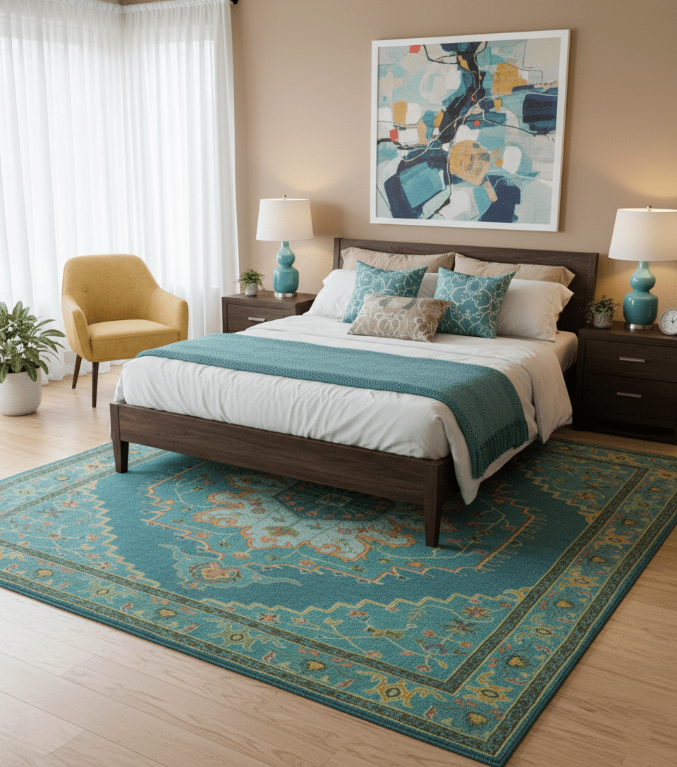 Custom Made Traditional Serapi Design Blue And Yellow Hand Tufted Wool Rug - The Rug Decor