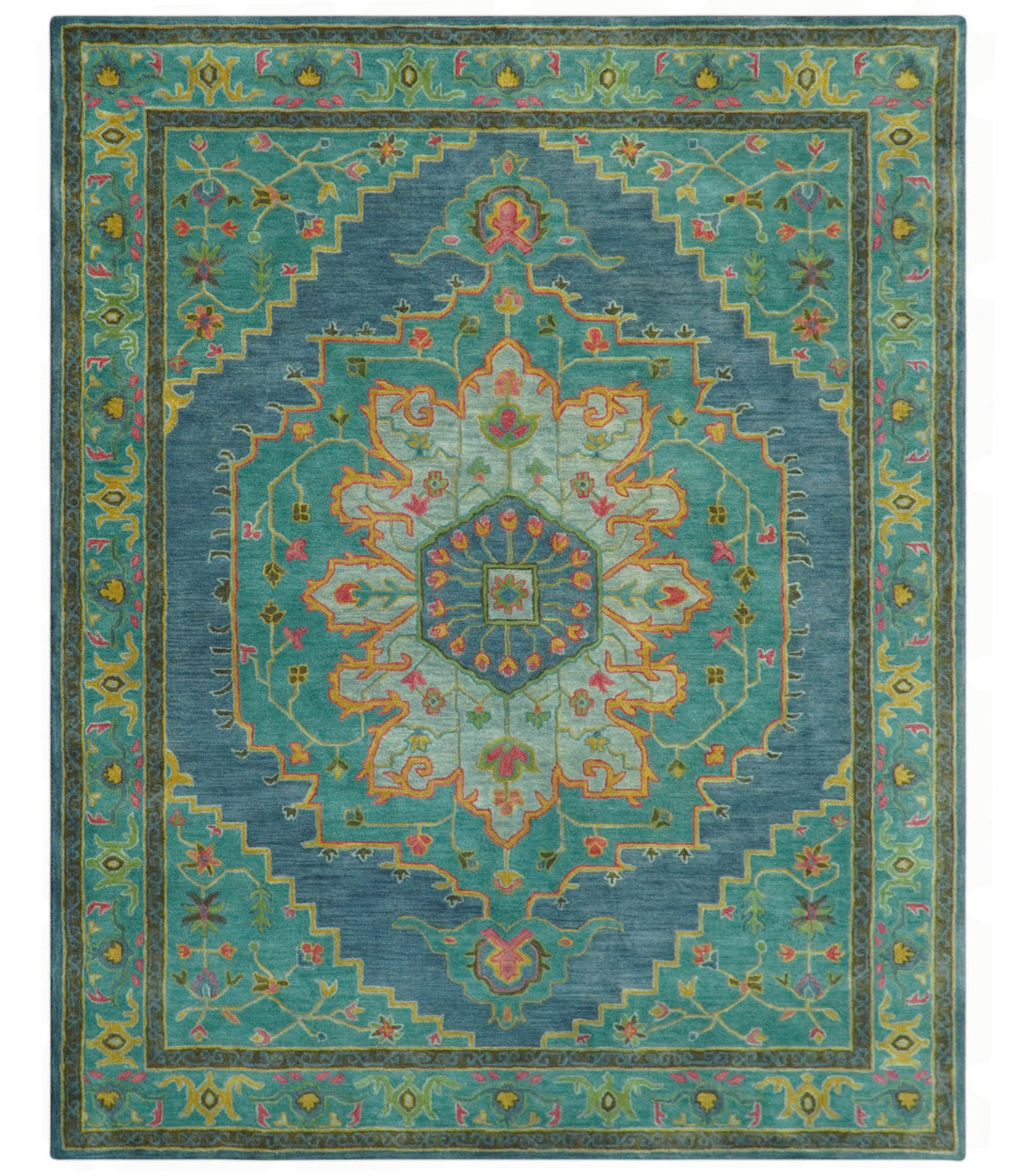 Custom Made Traditional Serapi Design Blue And Yellow Hand Tufted Wool Rug - The Rug Decor