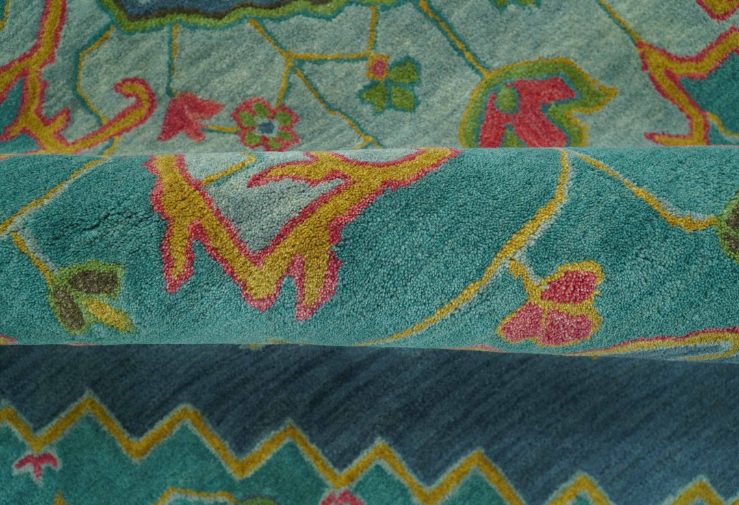 Custom Made Traditional Serapi Design Blue And Yellow Hand Tufted Wool Rug - The Rug Decor