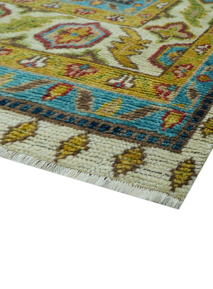 Custom Made Traditional Serapi Design Ivory And Blue Hand Knotted Wool Rug - The Rug Decor