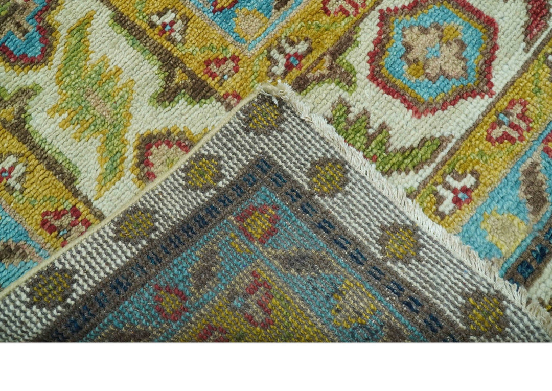 Custom Made Traditional Serapi Design Ivory And Blue Hand Knotted Wool Rug - The Rug Decor
