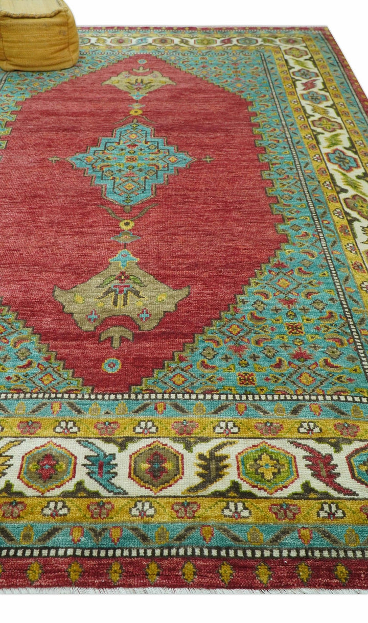 Custom Made Traditional Serapi Red And Blue Hand Knotted Wool Rug - The Rug Decor