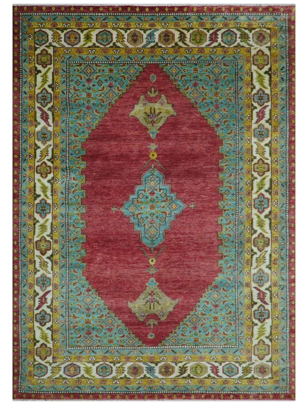 Custom Made Traditional Serapi Red And Blue Hand Knotted Wool Rug - The Rug Decor
