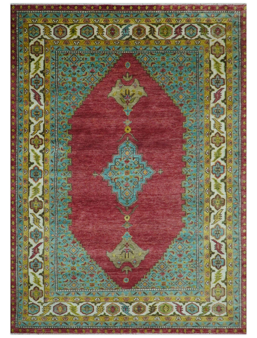 Custom Made Traditional Serapi Red And Blue Hand Knotted Wool Rug - The Rug Decor