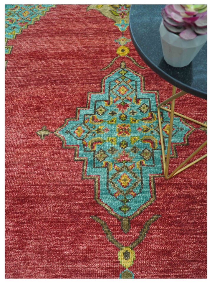 Custom Made Traditional Serapi Red And Blue Hand Knotted Wool Rug - The Rug Decor