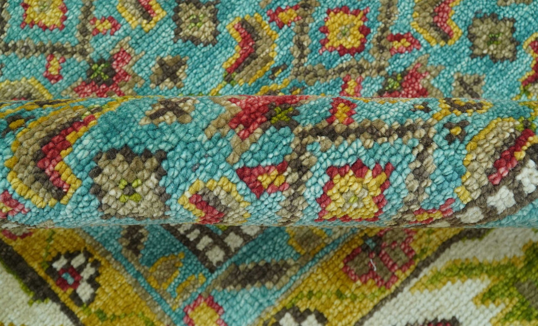 Custom Made Traditional Serapi Red And Blue Hand Knotted Wool Rug - The Rug Decor