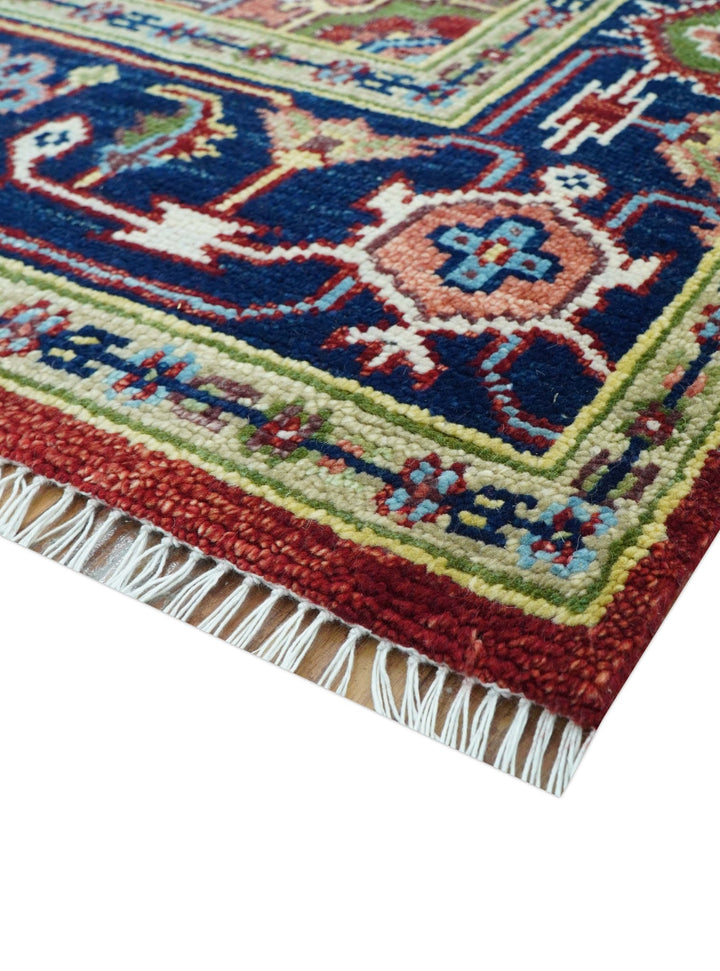 Custom Made Traditional Serapi Rust And Blue Hand Knotted wool area rug - The Rug Decor